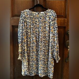 LAUREN CONRAD Multi Floral Long Sleeve Short Dress Elastic Sleeve Cuffs Sz Med